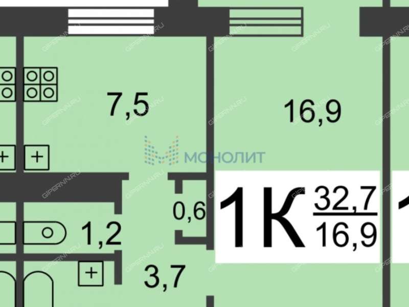 однокомнатная квартира на улице Героя Попова дом 9 к1