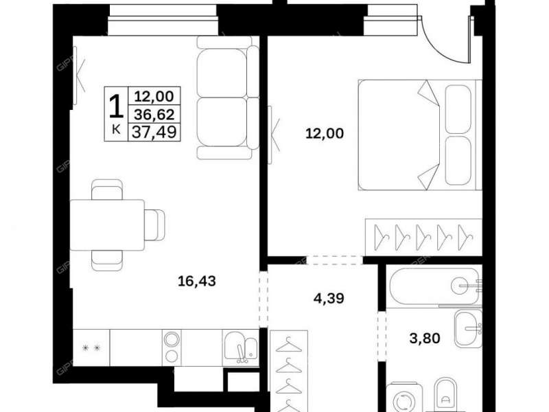 однокомнатная квартира в новостройке в границах улиц Страж Революции, Гвардейцев, 50-летия Победы, Евгения Никонова, 17