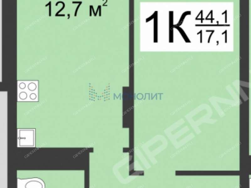 однокомнатная квартира на 1-й Оранжерейной улице дом 14А