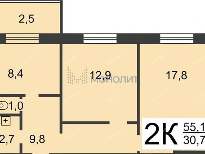 двухкомнатная квартира на улице Коминтерна дом 258 к1
