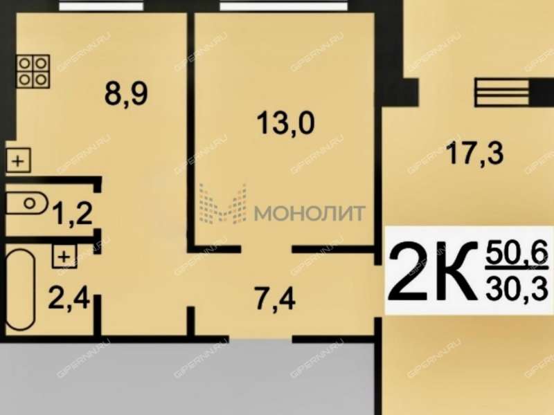 двухкомнатная квартира на улице Надежды Сусловой дом 20