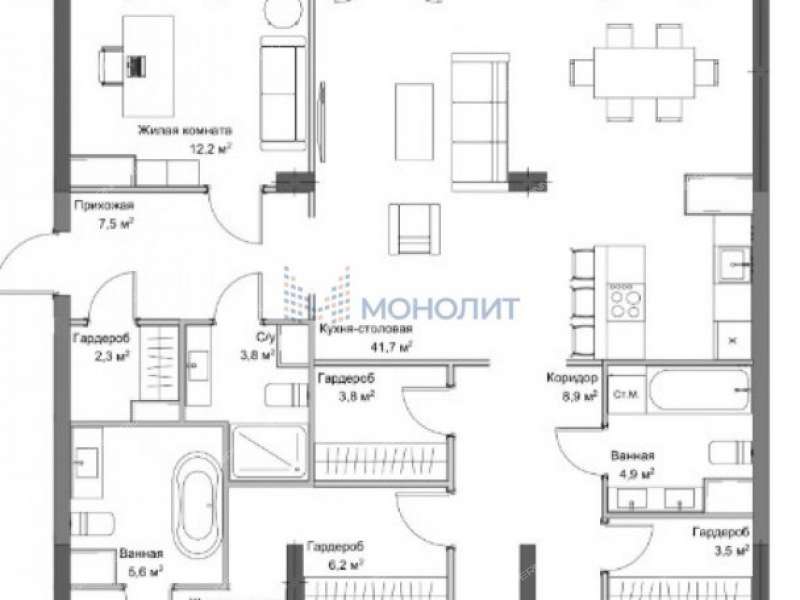 четырёхкомнатная квартира в новостройке на Октябрьской улице дом 21